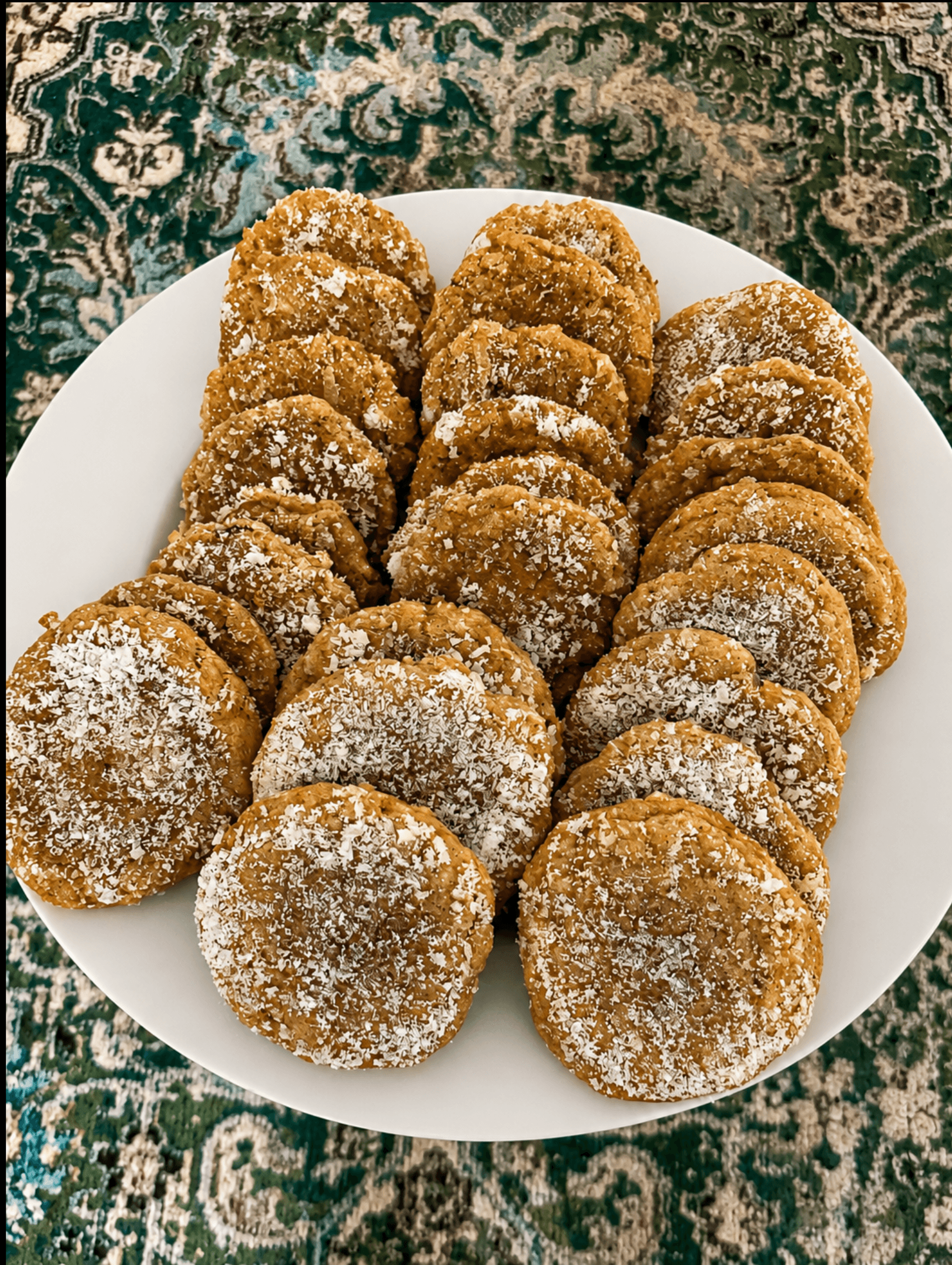 Dark chocolate toffee cookies on a plate